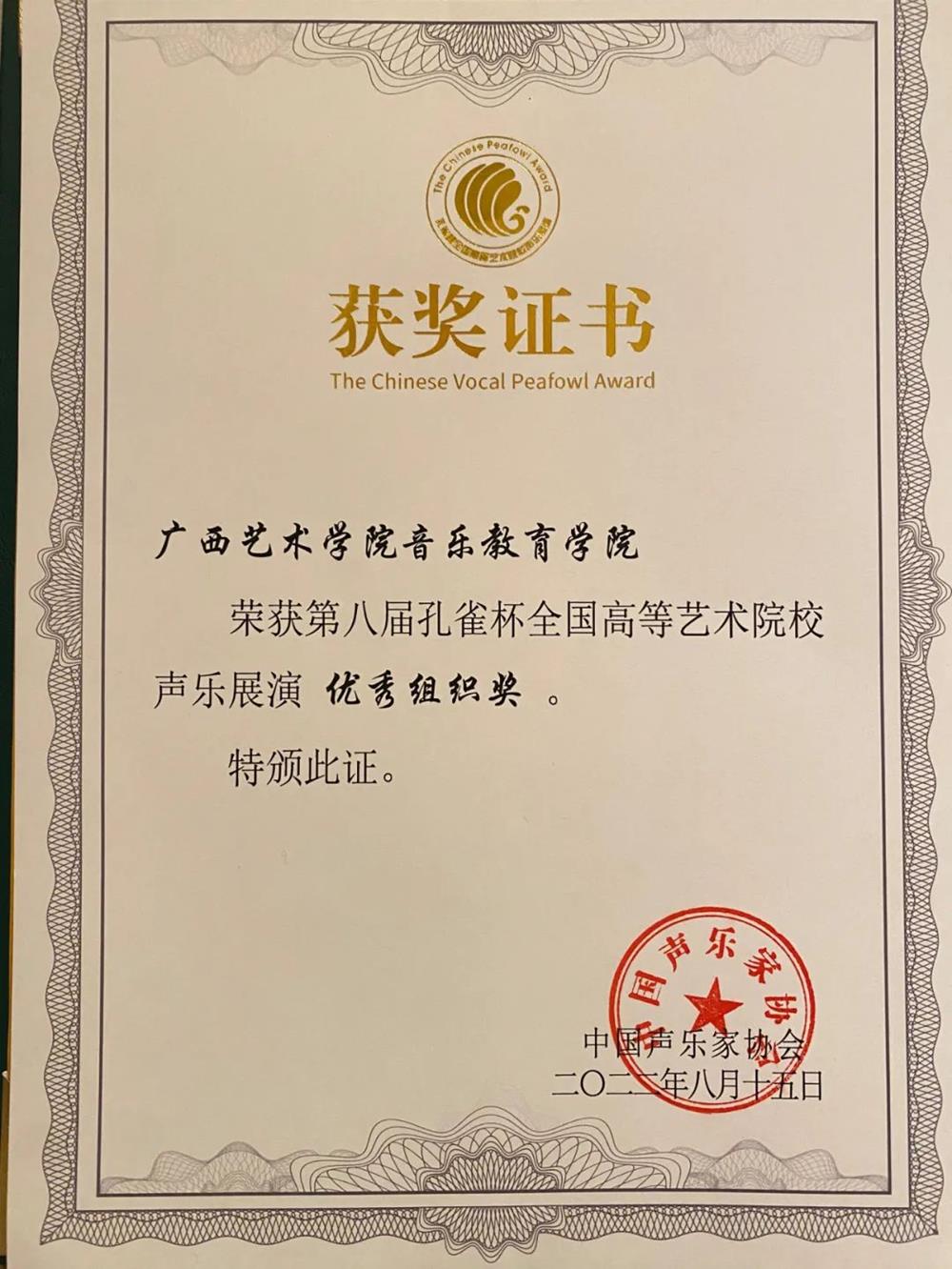 喜报音乐教育学院学生在第八届孔雀杯高等艺术院校声乐展演中获奖